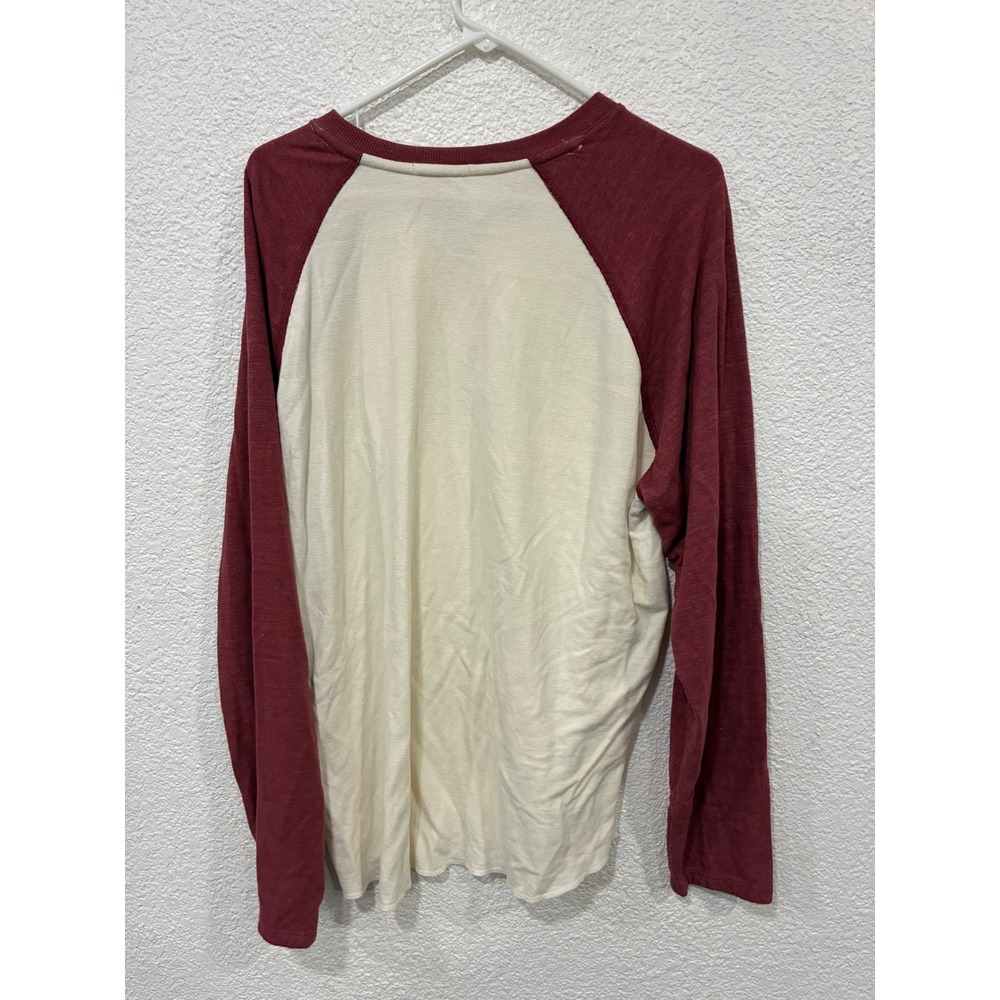 Marine Layer Henley Shirt Mens XL Cream Maroon Baseball Tee T-Shirt - Picture 2 of 3